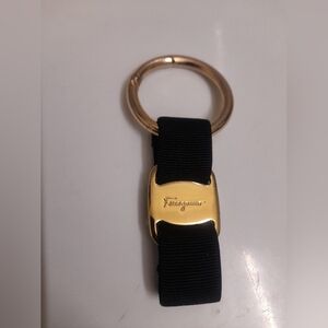 Ferragamo Vera Bow Black and Gold Bag Charm Keychain